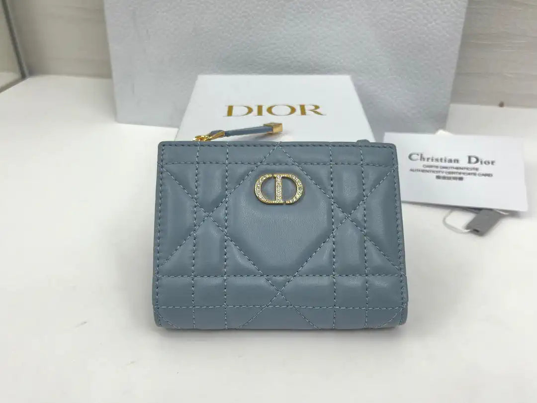 Dior S5173 Caro Dahlia Wallet Blue Supple Cannage Calfskin