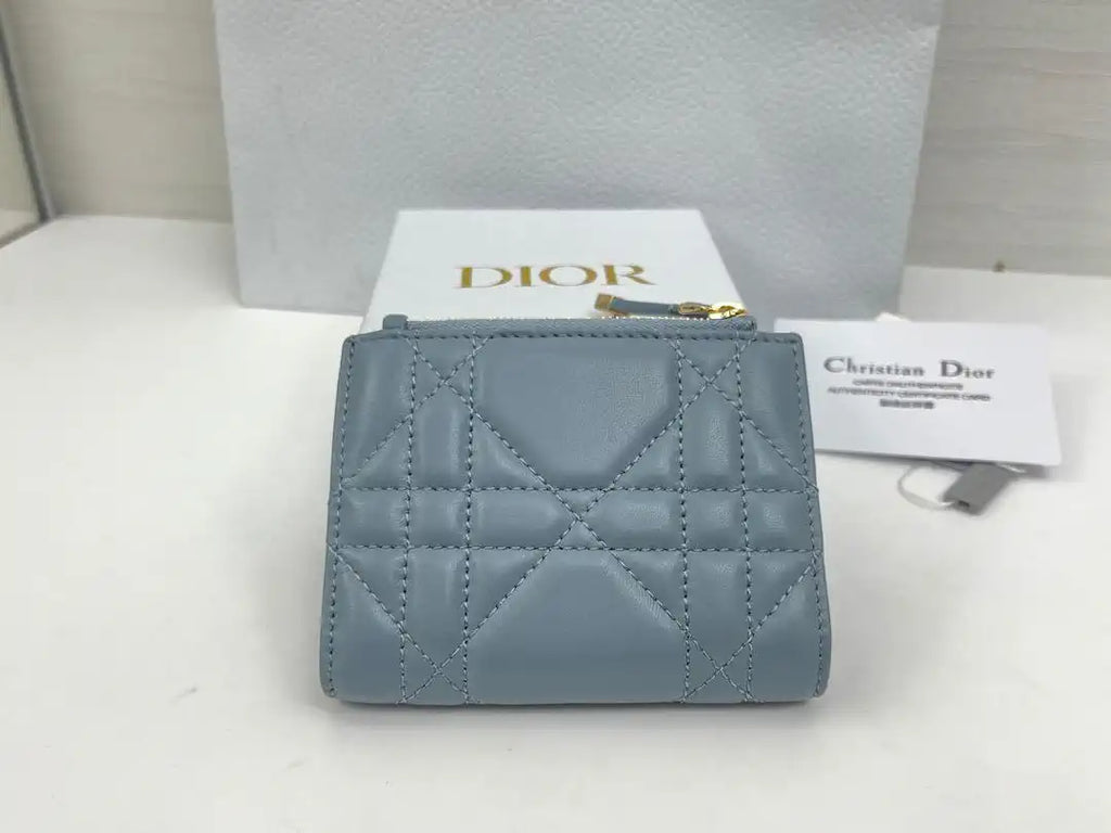 Dior S5173 Caro Dahlia Wallet Blue Supple Cannage Calfskin