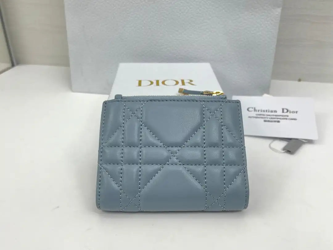 Dior S5173 Caro Dahlia Wallet Blue Supple Cannage Calfskin