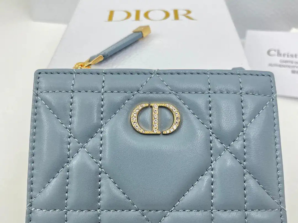 Dior S5173 Caro Dahlia Wallet Blue Supple Cannage Calfskin