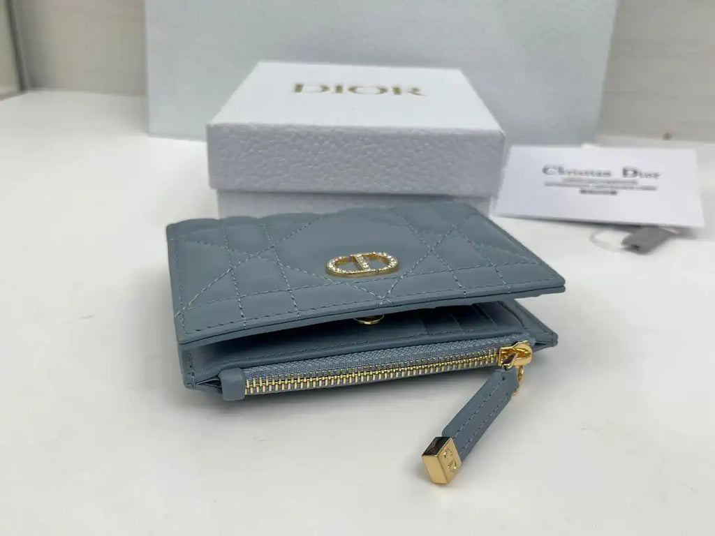 Dior S5173 Caro Dahlia Wallet Blue Supple Cannage Calfskin