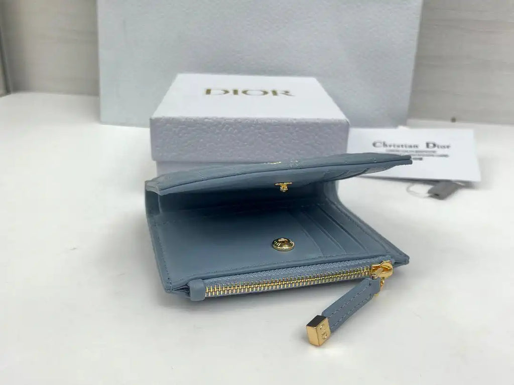 Dior S5173 Caro Dahlia Wallet Blue Supple Cannage Calfskin