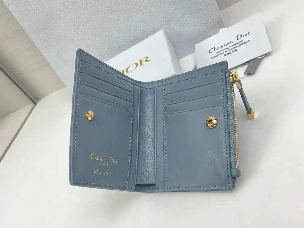 Dior S5173 Caro Dahlia Wallet Blue Supple Cannage Calfskin