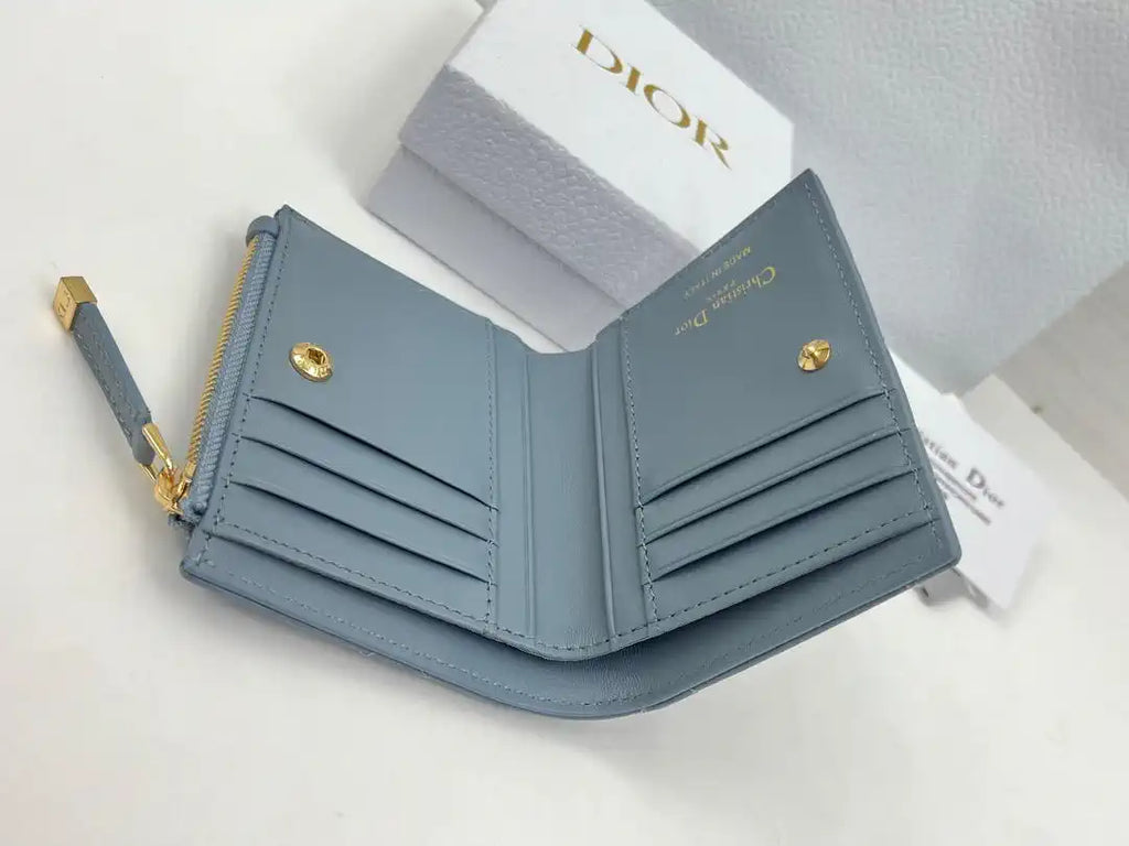 Dior S5173 Caro Dahlia Wallet Blue Supple Cannage Calfskin