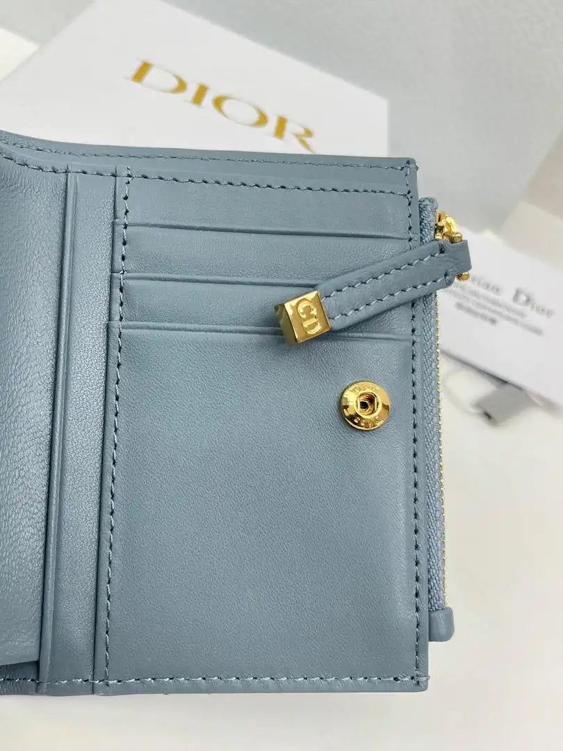 Dior S5173 Caro Dahlia Wallet Blue Supple Cannage Calfskin