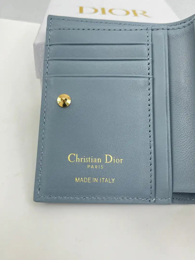 Dior S5173 Caro Dahlia Wallet Blue Supple Cannage Calfskin