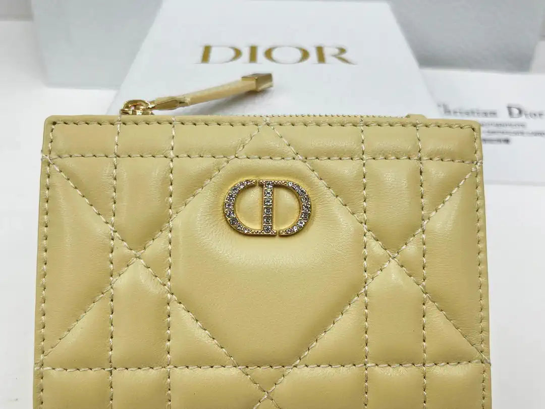 Dior S5173 Caro Dahlia Wallet Yellow Supple Cannage Calfskin