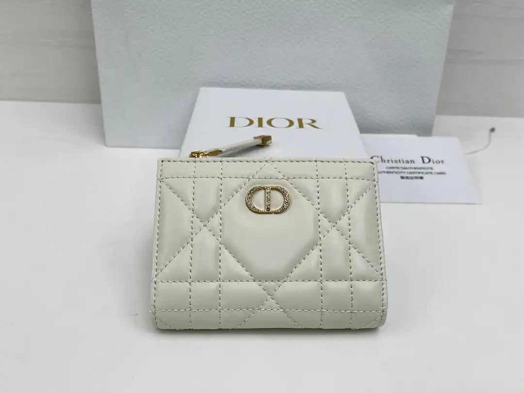 Dior S5173 Caro Dahlia Wallet White Supple Cannage Calfskin