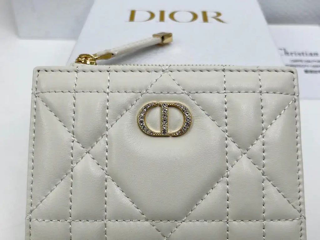Dior S5173 Caro Dahlia Wallet White Supple Cannage Calfskin
