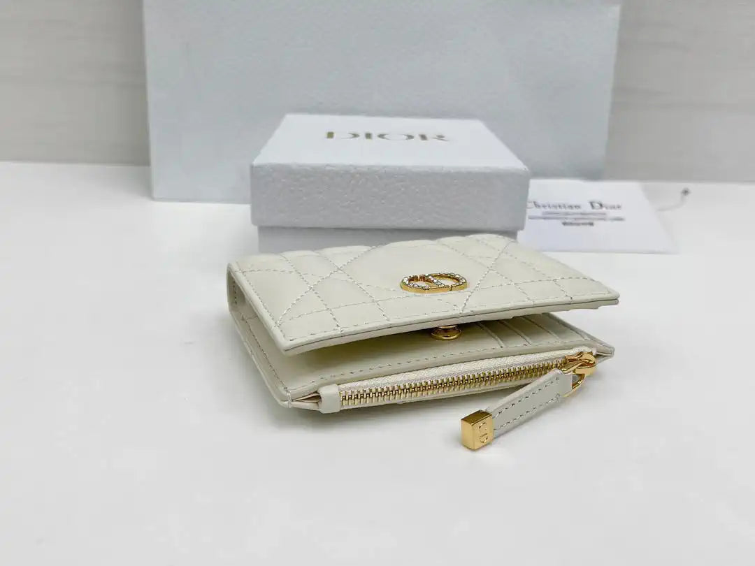 Dior S5173 Caro Dahlia Wallet White Supple Cannage Calfskin