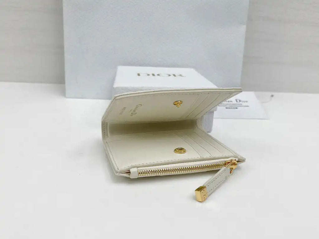 Dior S5173 Caro Dahlia Wallet White Supple Cannage Calfskin