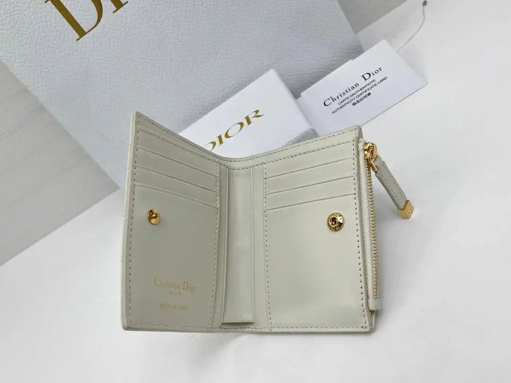 Dior S5173 Caro Dahlia Wallet White Supple Cannage Calfskin