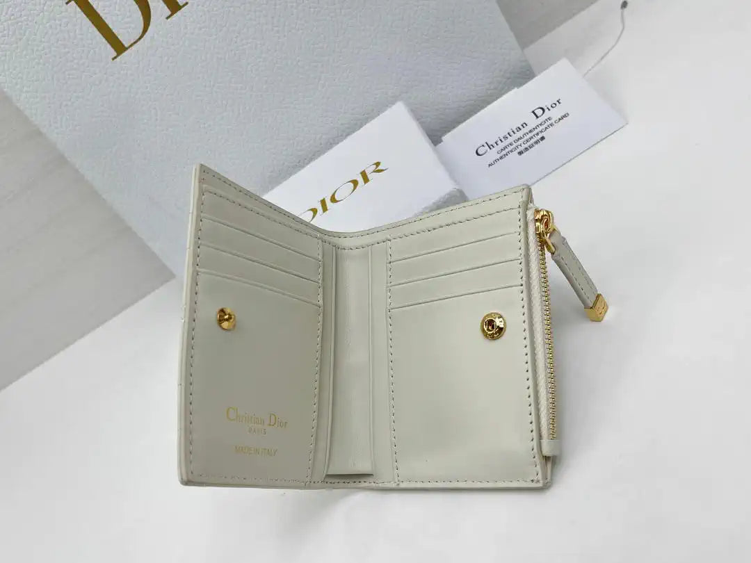Dior S5173 Caro Dahlia Wallet White Supple Cannage Calfskin