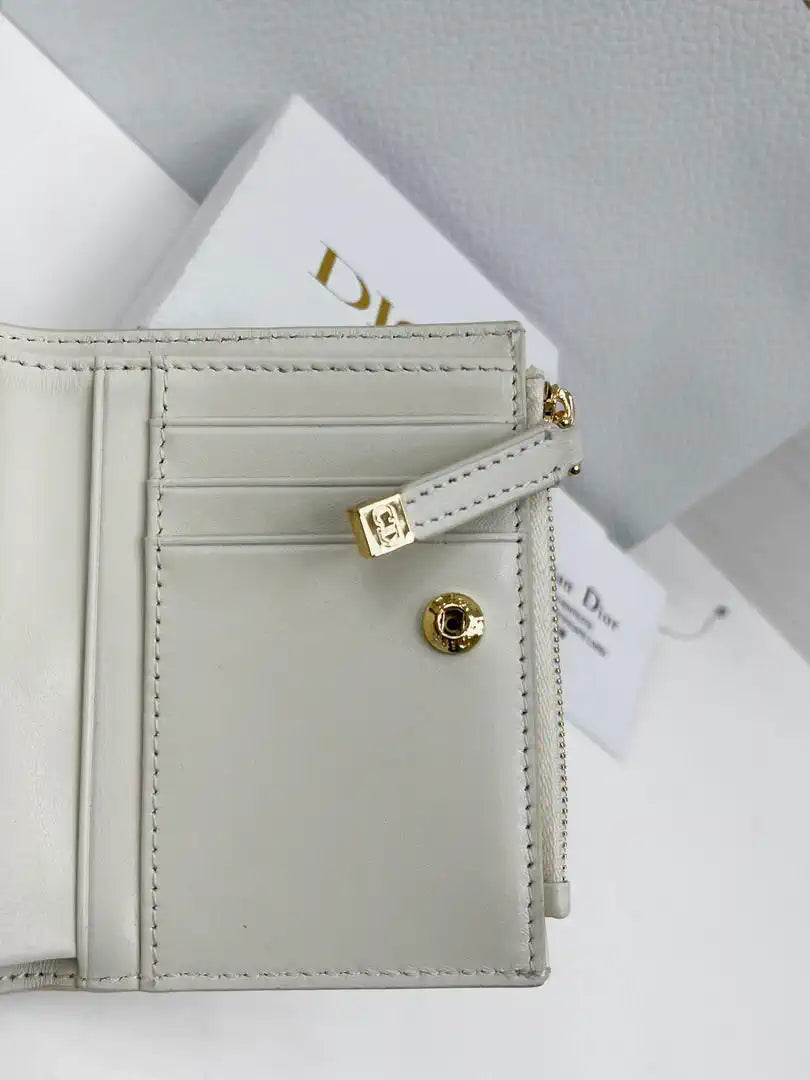 Dior S5173 Caro Dahlia Wallet White Supple Cannage Calfskin