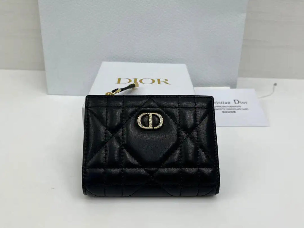 Dior S5173 Caro Dahlia Wallet Black Supple Cannage Calfskin