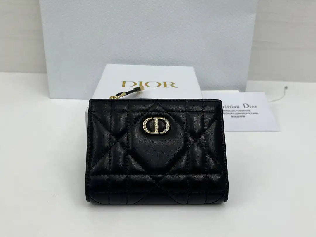 Dior S5173 Caro Dahlia Wallet Black Supple Cannage Calfskin