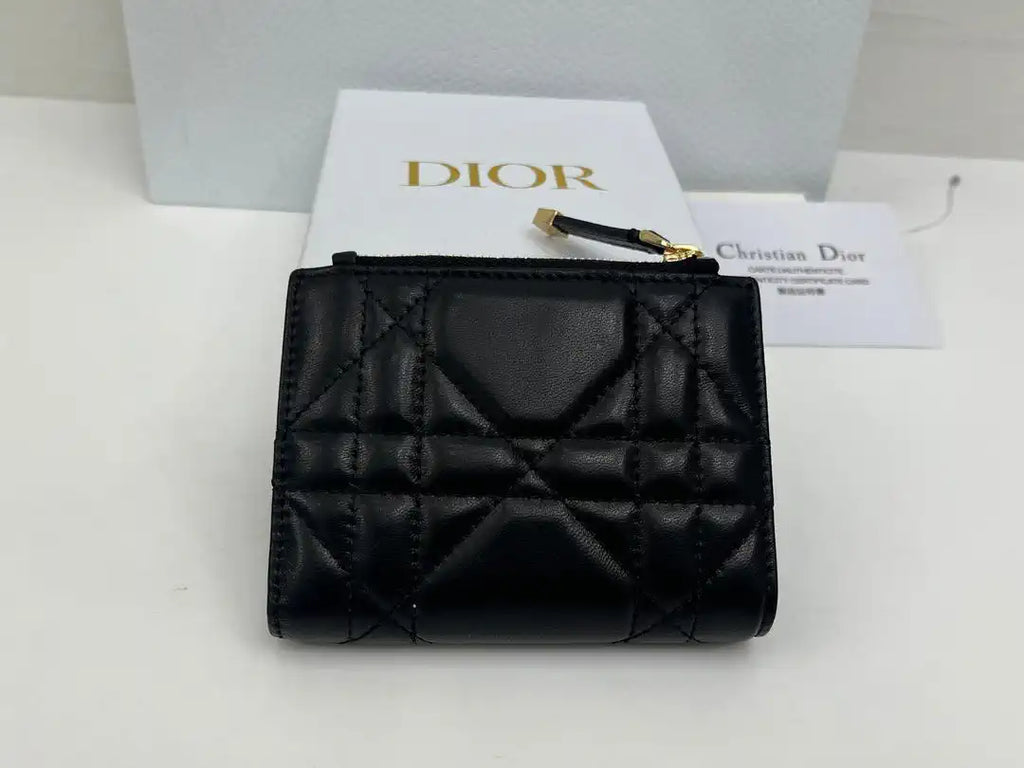 Dior S5173 Caro Dahlia Wallet Black Supple Cannage Calfskin