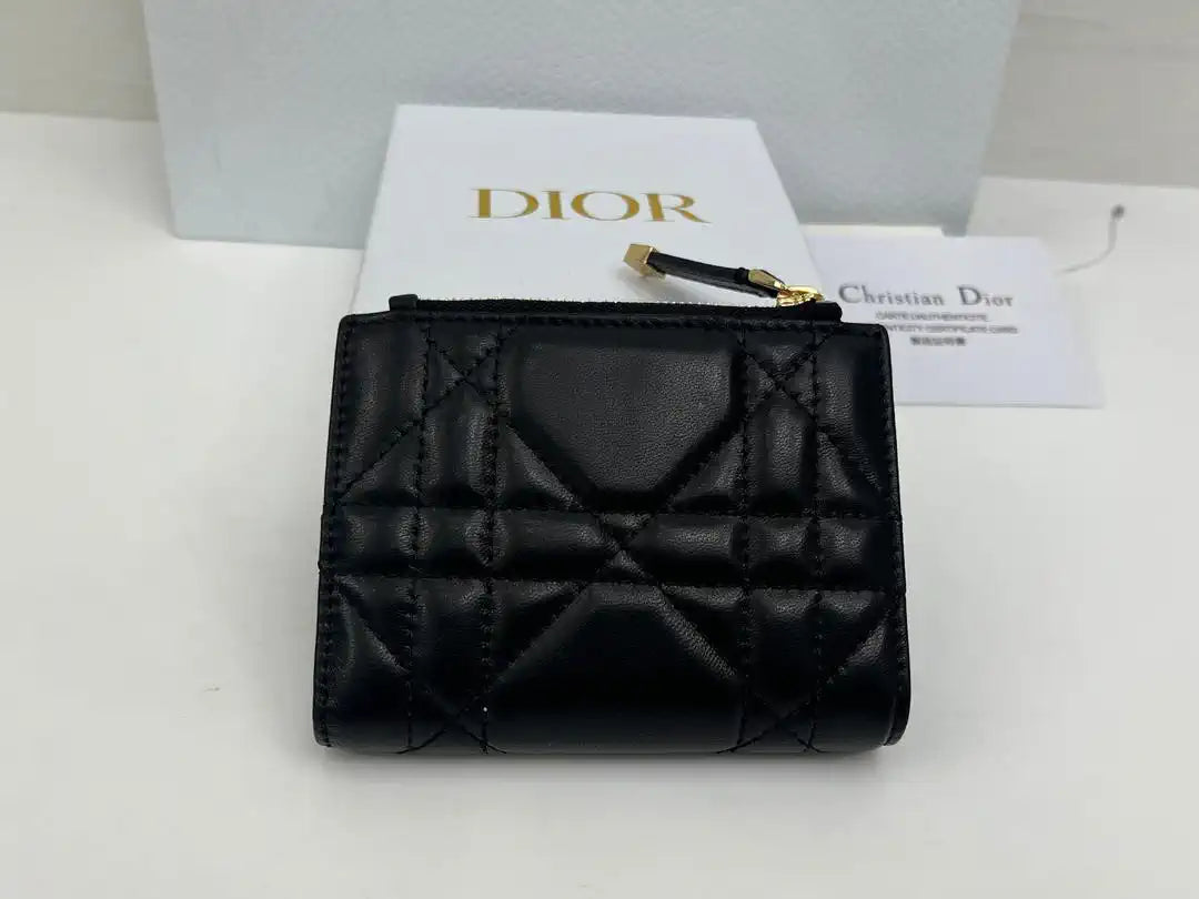 Dior S5173 Caro Dahlia Wallet Black Supple Cannage Calfskin