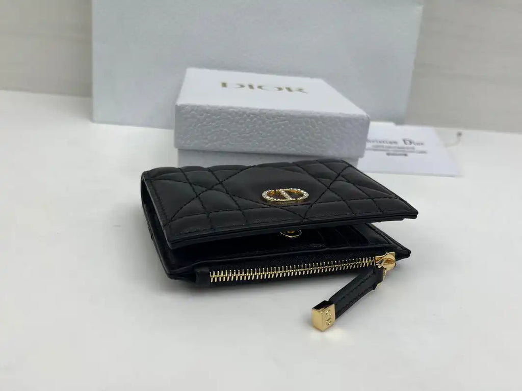 Dior S5173 Caro Dahlia Wallet Black Supple Cannage Calfskin