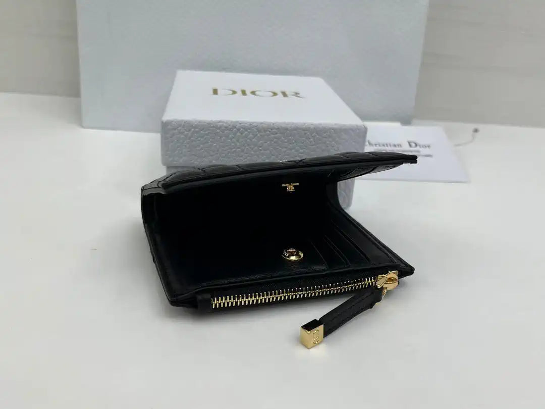 Dior S5173 Caro Dahlia Wallet Black Supple Cannage Calfskin
