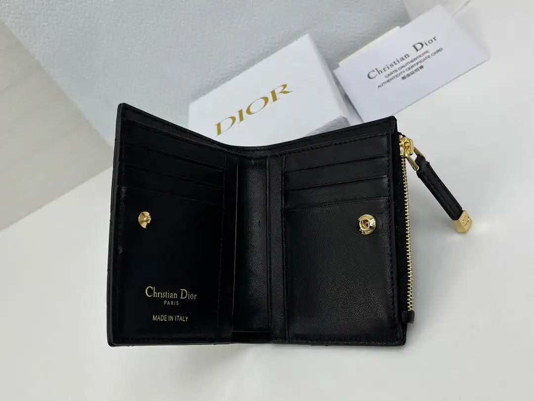 Dior S5173 Caro Dahlia Wallet Black Supple Cannage Calfskin