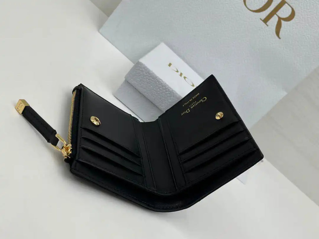 Dior S5173 Caro Dahlia Wallet Black Supple Cannage Calfskin
