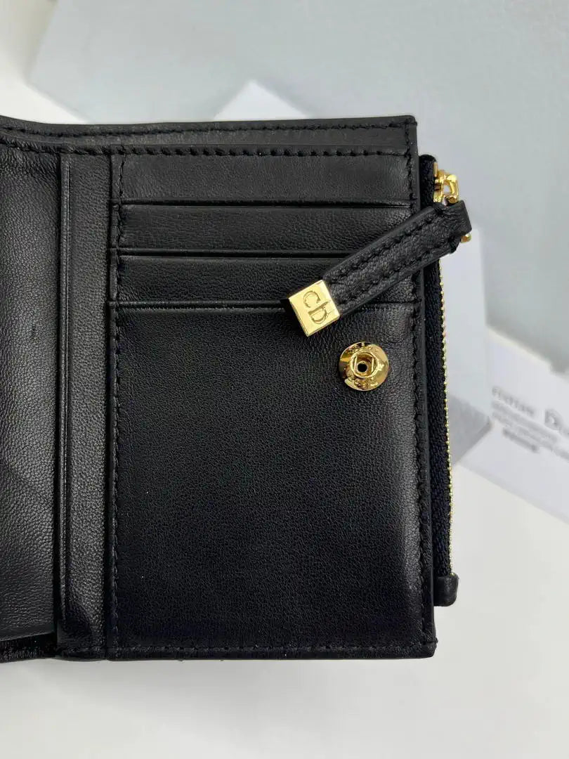Dior S5173 Caro Dahlia Wallet Black Supple Cannage Calfskin
