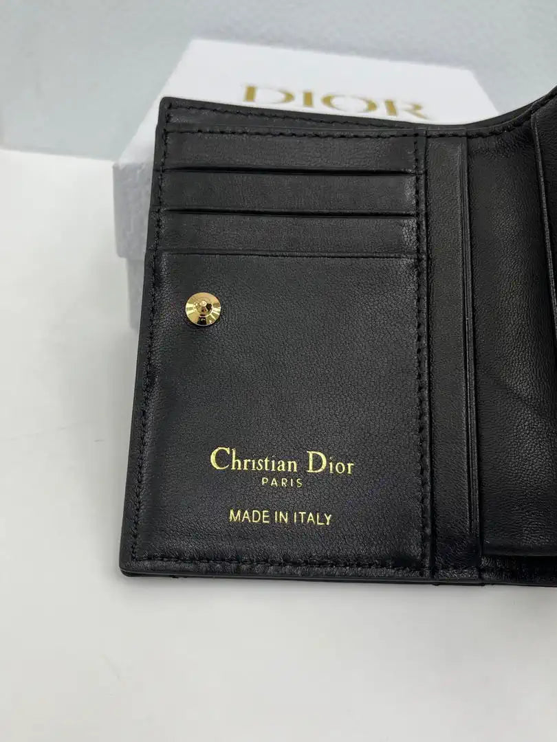 Dior S5173 Caro Dahlia Wallet Black Supple Cannage Calfskin
