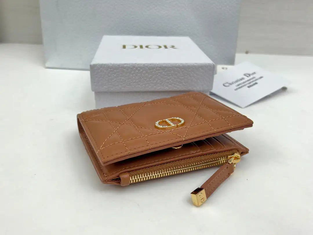 Dior S5173 Caro Dahlia Wallet Brown Supple Cannage Calfskin