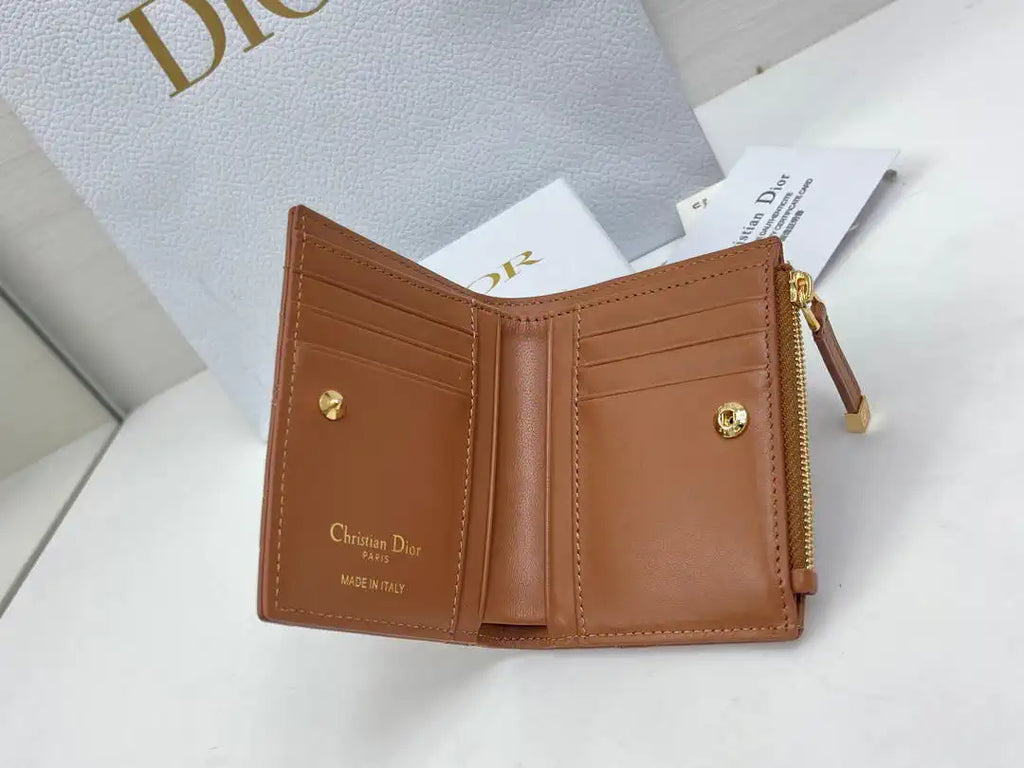 Dior S5173 Caro Dahlia Wallet Brown Supple Cannage Calfskin