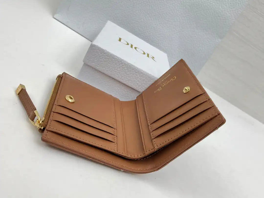 Dior S5173 Caro Dahlia Wallet Brown Supple Cannage Calfskin