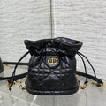 Dior S5223 Miss Caro Mini Bucket Bag with Drawstring Black Macrocannage Lambskin