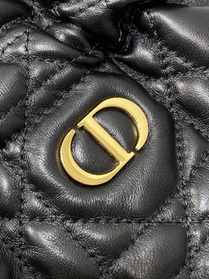 Dior S5223 Miss Caro Mini Bucket Bag with Drawstring Black Macrocannage Lambskin