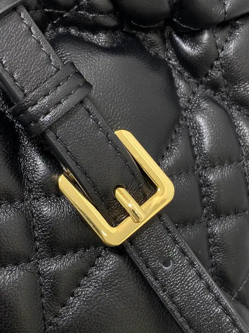 Dior S5223 Miss Caro Mini Bucket Bag with Drawstring Black Macrocannage Lambskin