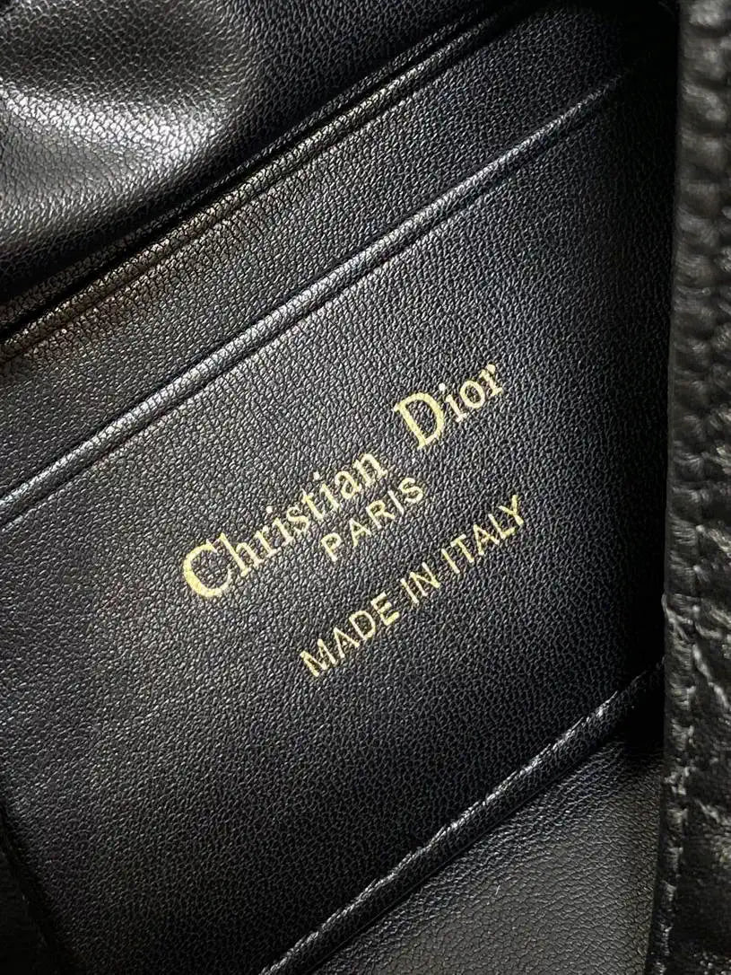 Dior S5223 Miss Caro Mini Bucket Bag with Drawstring Black Macrocannage Lambskin