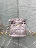 Dior S5223 Miss Caro Mini Bucket Bag with Drawstring Pink Macrocannage Lambskin