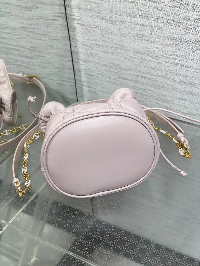 Dior S5223 Miss Caro Mini Bucket Bag with Drawstring Pink Macrocannage Lambskin
