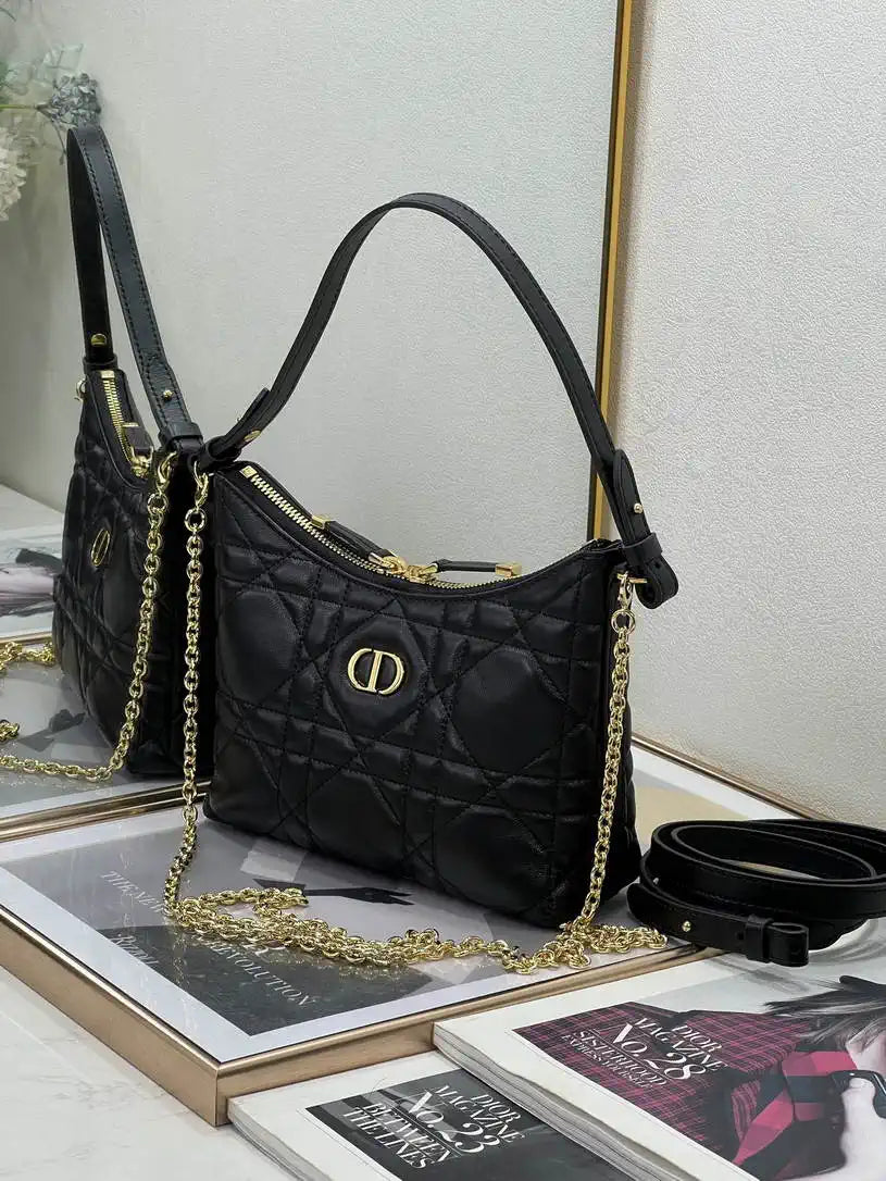Dior S5253 Miss Caro Diorling Mini Bag with Chain Black Macrocannage Lambskin
