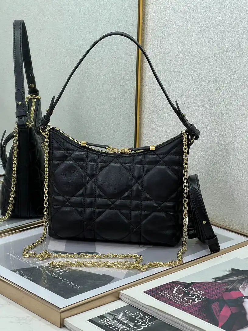 Dior S5253 Miss Caro Diorling Mini Bag with Chain Black Macrocannage Lambskin