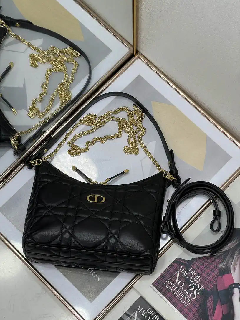 Dior S5253 Miss Caro Diorling Mini Bag with Chain Black Macrocannage Lambskin