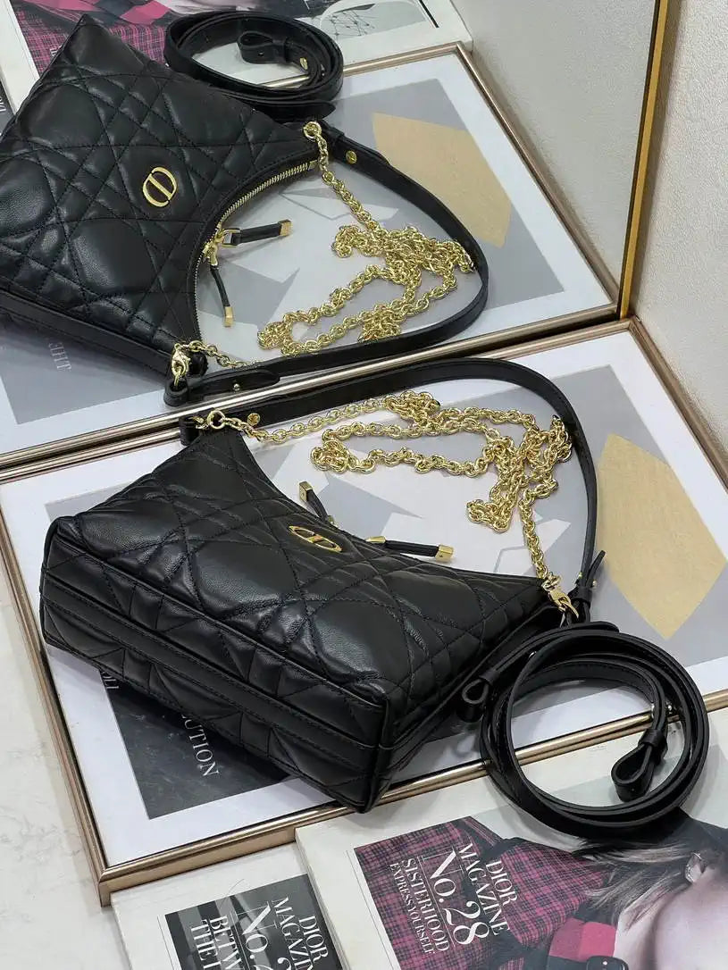 Dior S5253 Miss Caro Diorling Mini Bag with Chain Black Macrocannage Lambskin