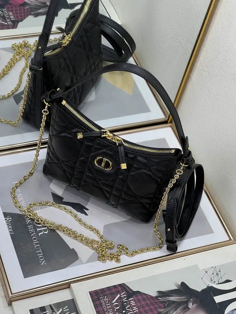 Dior S5253 Miss Caro Diorling Mini Bag with Chain Black Macrocannage Lambskin