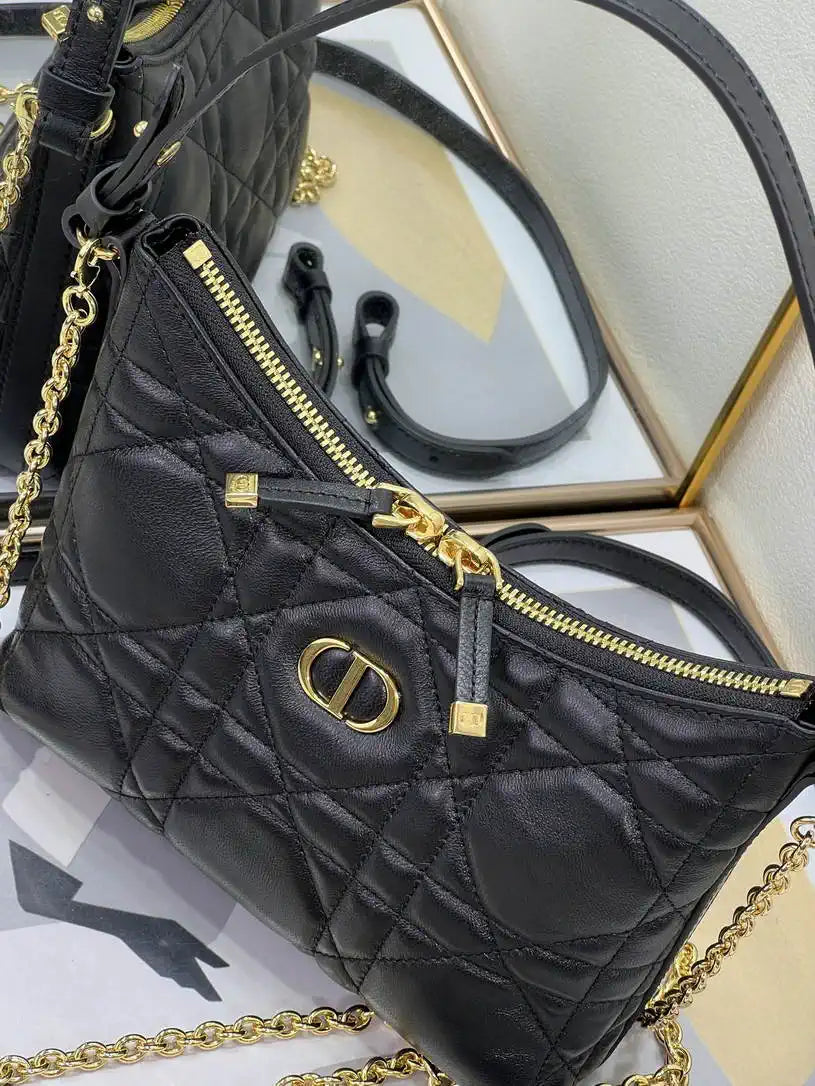 Dior S5253 Miss Caro Diorling Mini Bag with Chain Black Macrocannage Lambskin