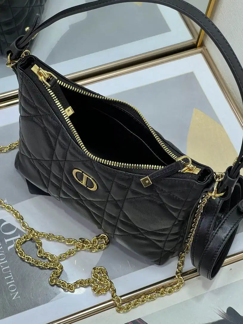 Dior S5253 Miss Caro Diorling Mini Bag with Chain Black Macrocannage Lambskin