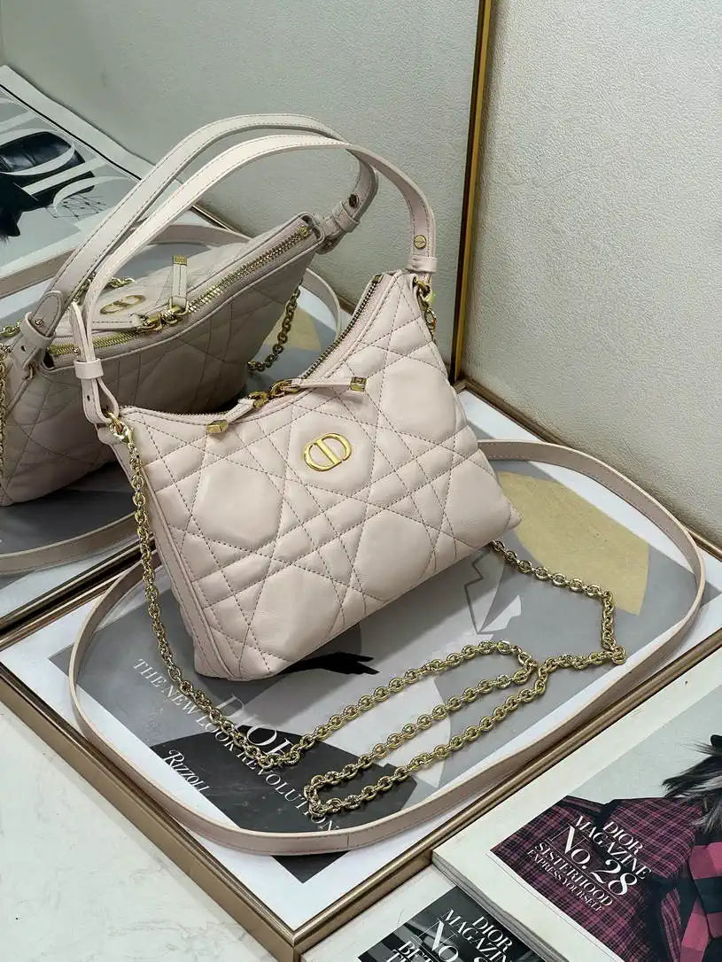 Dior S5253 Miss Caro Diorling Mini Bag with Chain Pink Macrocannage Lambskin