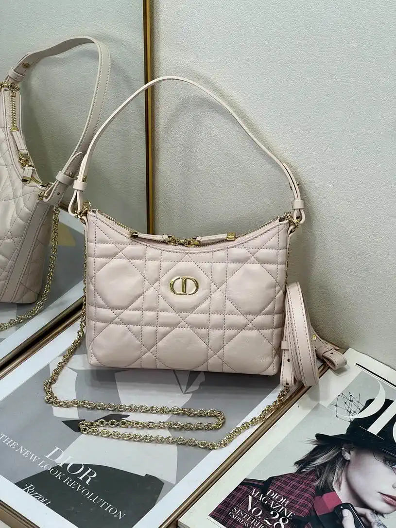 Dior S5253 Miss Caro Diorling Mini Bag with Chain Pink Macrocannage Lambskin