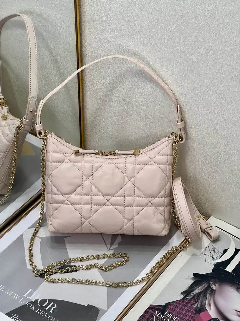 Dior S5253 Miss Caro Diorling Mini Bag with Chain Pink Macrocannage Lambskin