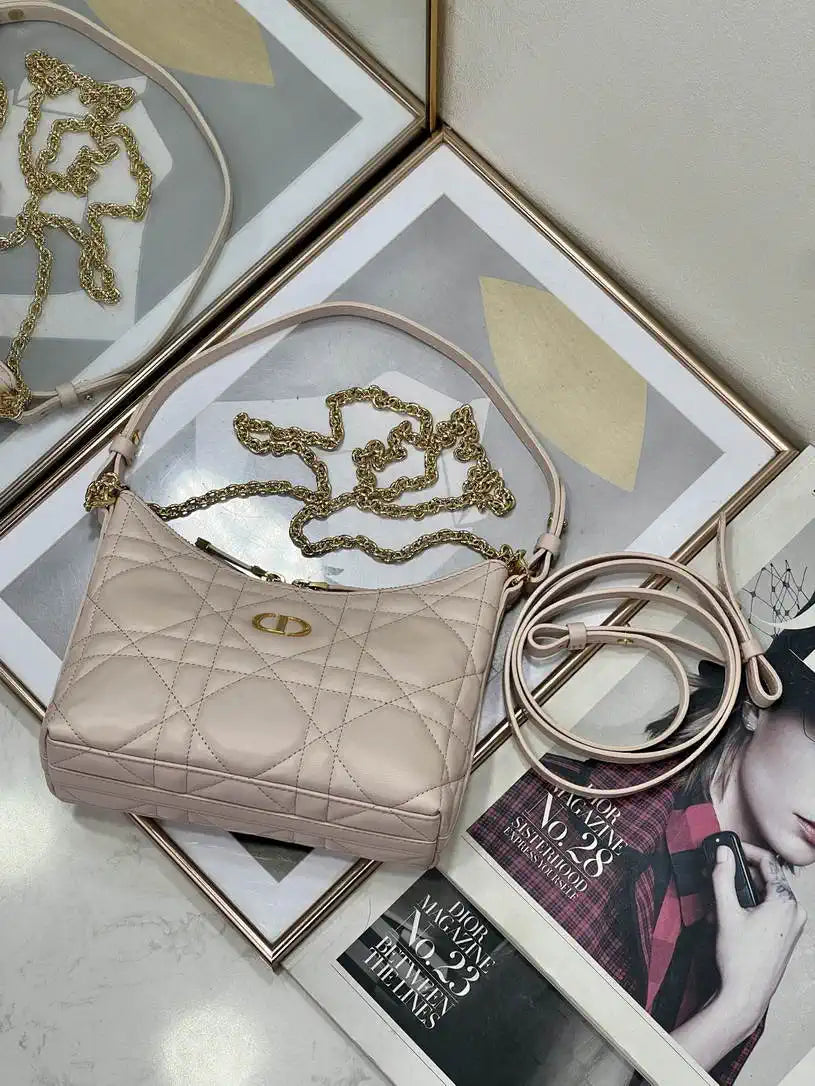Dior S5253 Miss Caro Diorling Mini Bag with Chain Pink Macrocannage Lambskin