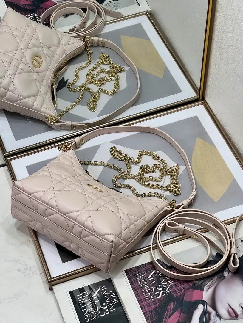 Dior S5253 Miss Caro Diorling Mini Bag with Chain Pink Macrocannage Lambskin