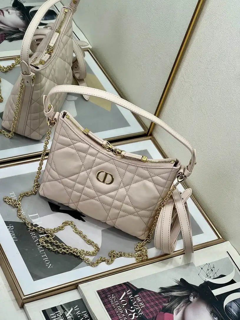 Dior S5253 Miss Caro Diorling Mini Bag with Chain Pink Macrocannage Lambskin